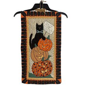 Trick Or Treat Pumpkin Cats & Moons Halloween Wall Hanging Quilted